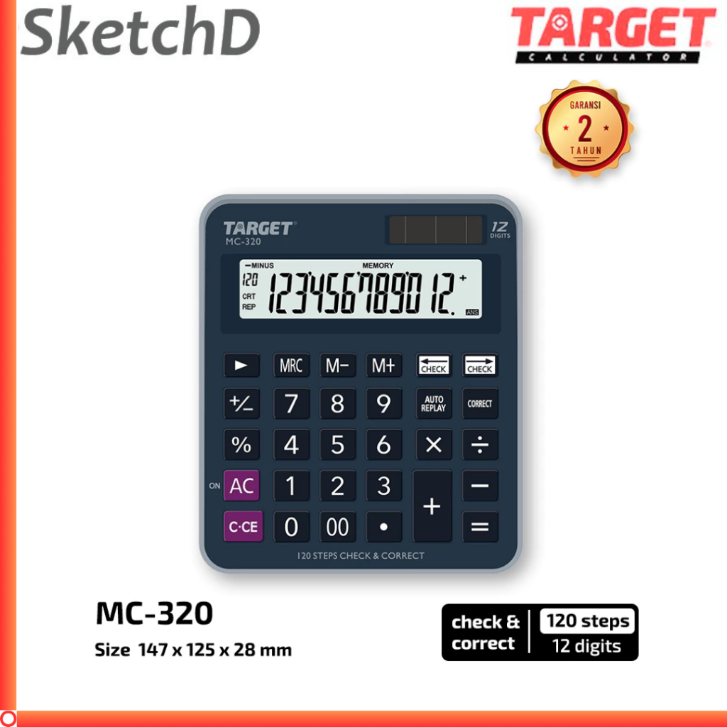 

Kalkulator meja sedang 12 digit Target MC 320 Desk Calculator Layar besar