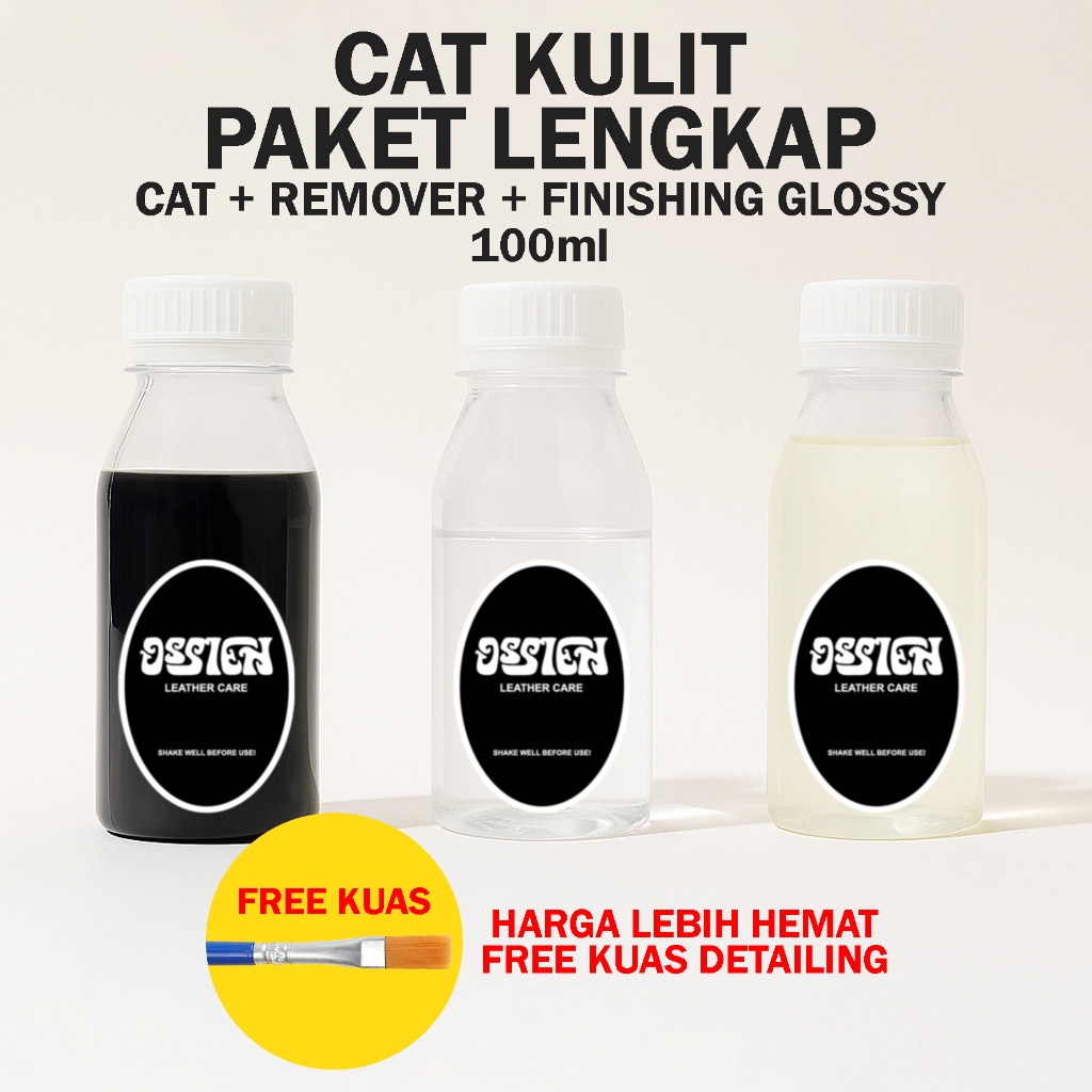 Cat Kulit Paket Lengkap - Cat Kulit + Remover + Finishing Glossy OSSIEN 100ml | Untuk Jaket, Sepatu,