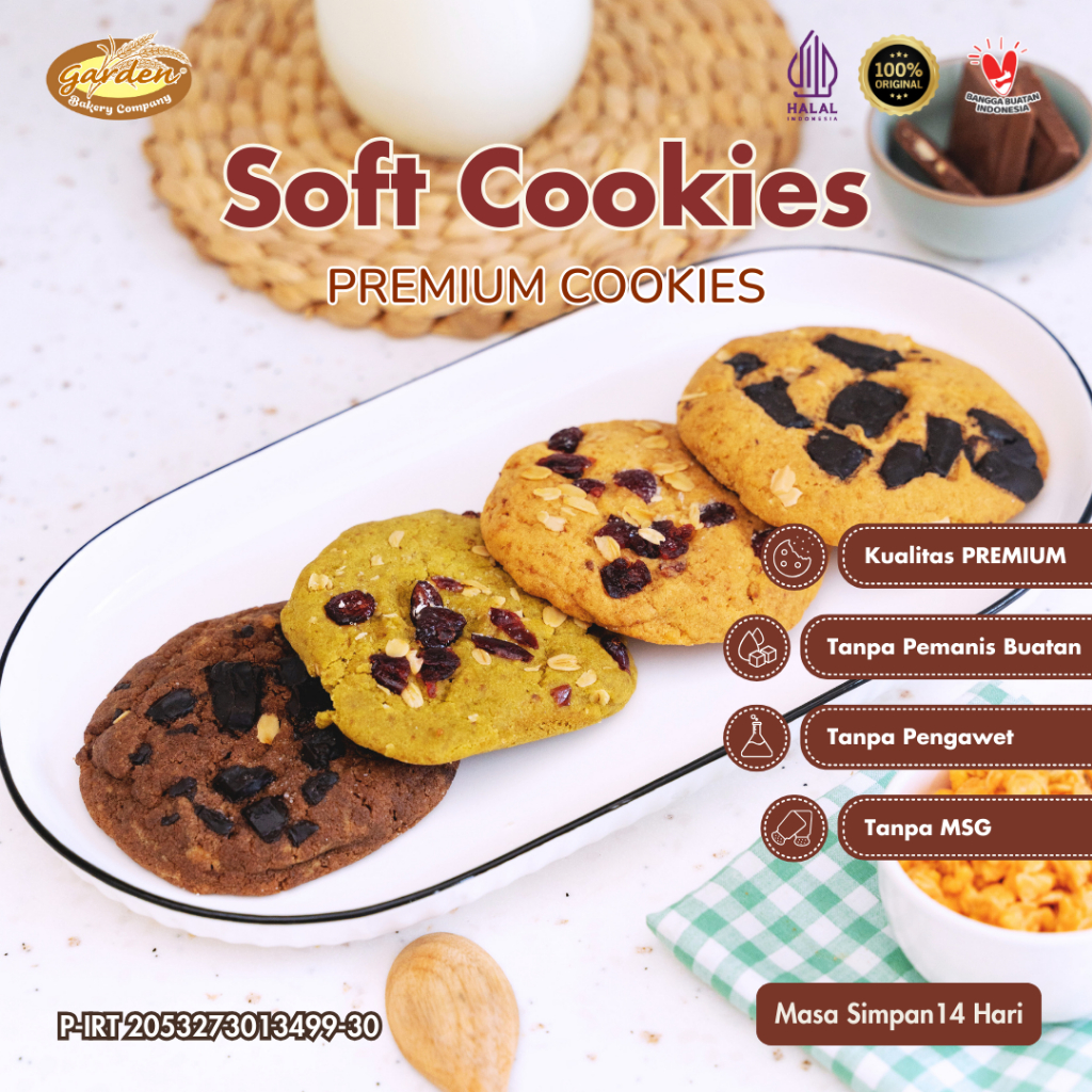 

[PROMO] Garden Bakery - Soft Cookies Classic Crunchy Almond Dark Chocolate Oat Matcha Cemilan Viral
