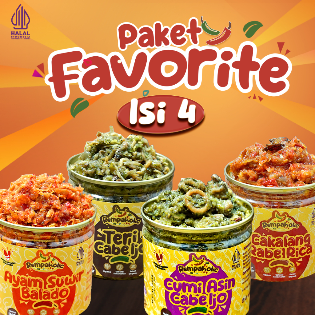 

[ISI 4] PAKET 4 FAVORITE SAMBEL REMPAHOLIC - Sambal Khas Nusantara 9 Rasa Terbaik - Isi 170gr