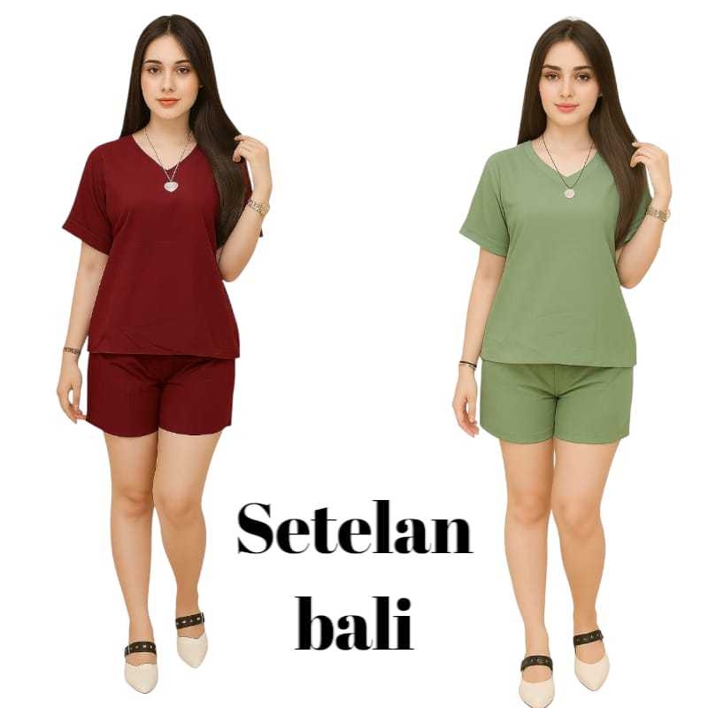 SETELAN BALI BAJU TIDUR WANITA CELANA PENDEK | SETELAN PIYAMA BALI POLOS KEKINIAN