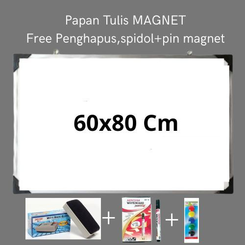 

Papan Tulis/White Board Magnet 60x80 cm free spidol+ penghapus dan pin