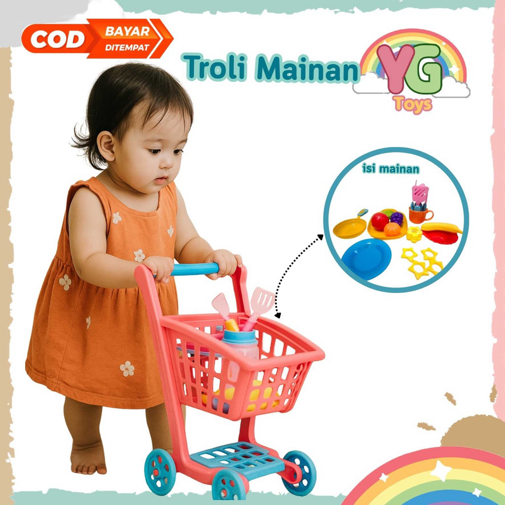 Ygtoys Mainan Keranjang Dorong Anak Troli Belanja Ukuran Besar Mainan Edukatif Anak Perempuan Laki Laki