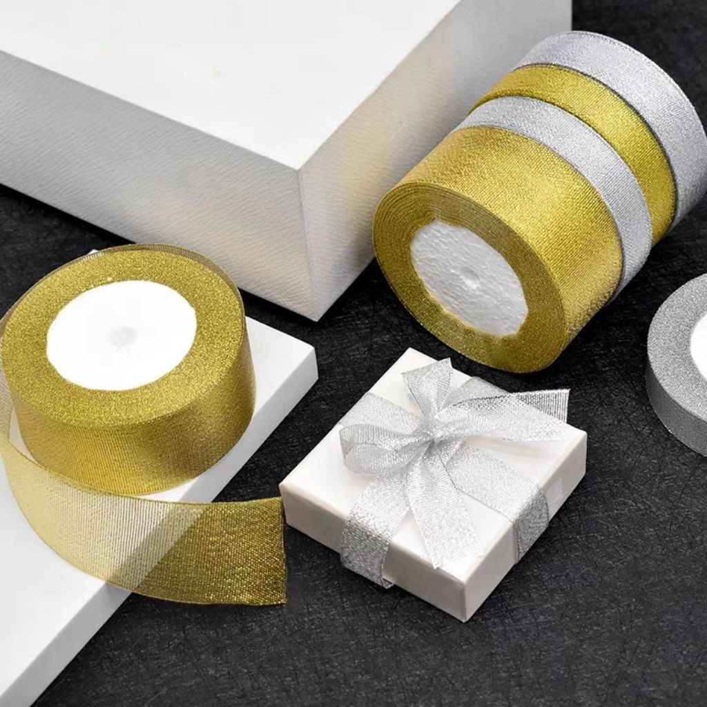 

Pita Metalik silver emas 2cm 2.5cm Pita Kado pita craft glitter