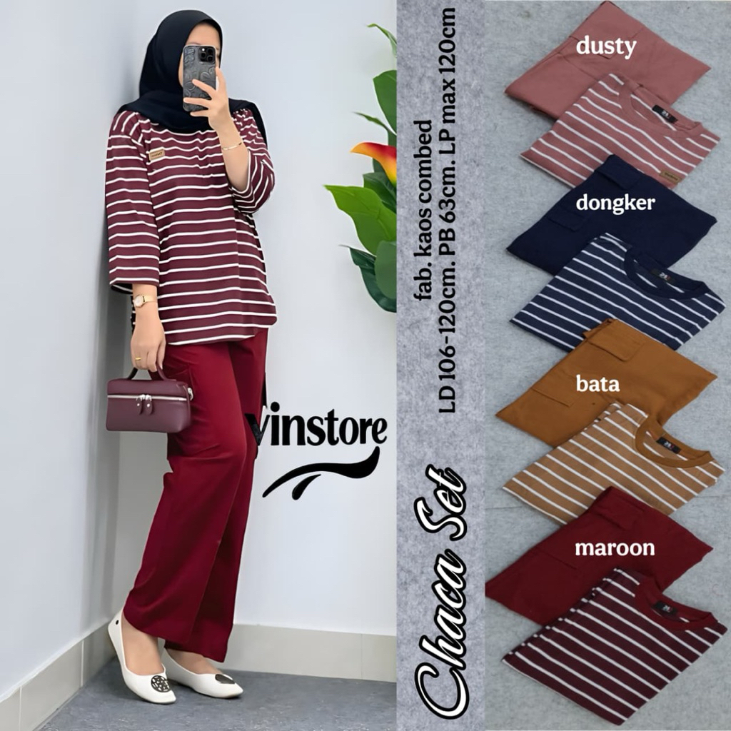 setelan kaos wanita terbaru chaca one set knit wanita