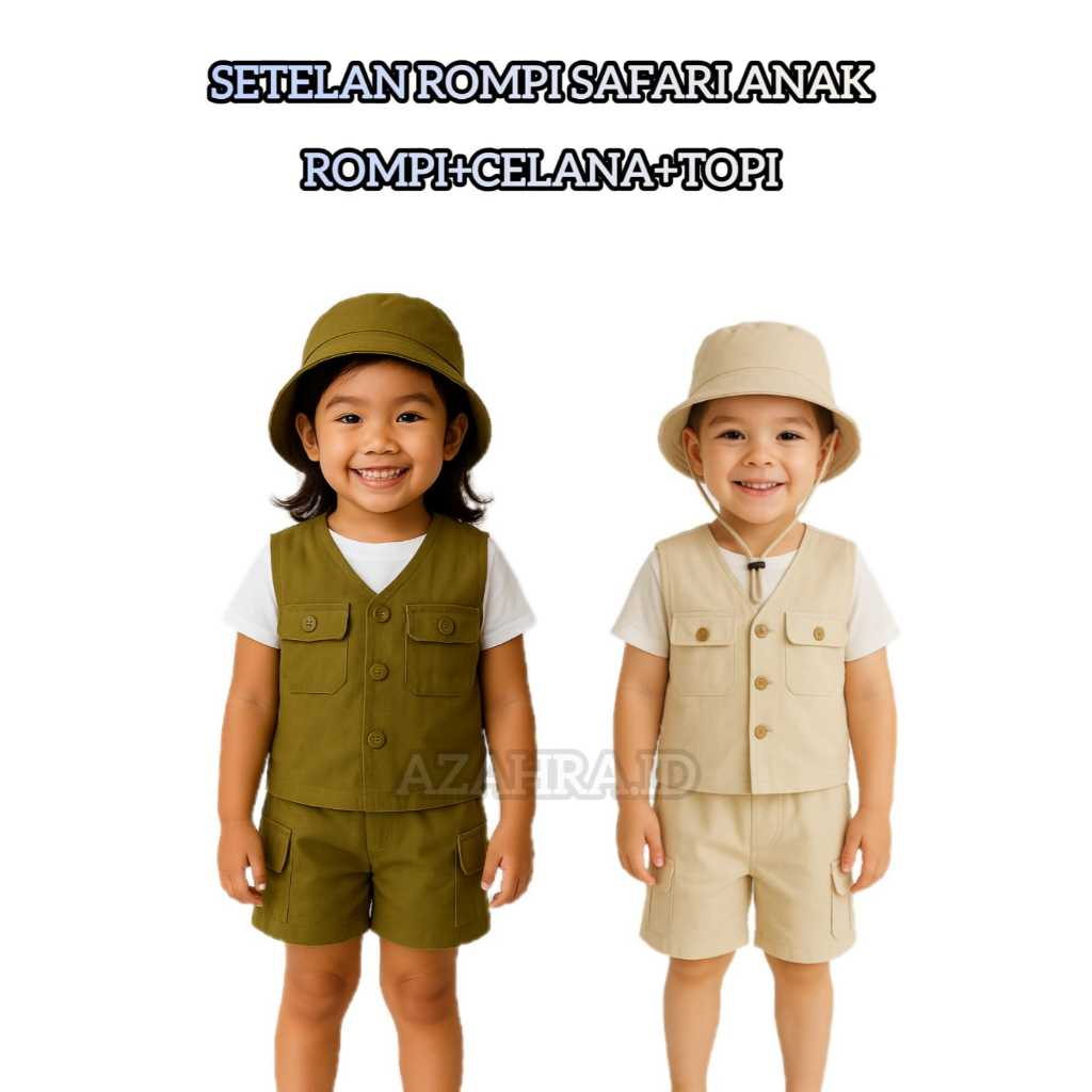 Setelan Rompi Safari Anak Baju Set Vest Petualang Outfit Outdoor Linen