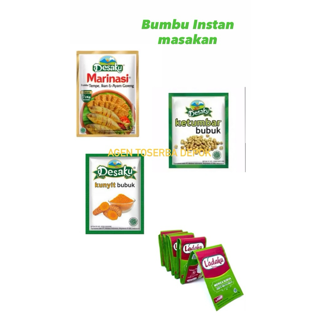 

Bumbu Masakan Instan 1 renceng isi 12pcs/Desaku Marinasi Tempe,Ikan,dan Ayam/Ladaku Merica Bubuk/Desaku Ketumbar Bubuk/Desaku Kunyit Bubuk