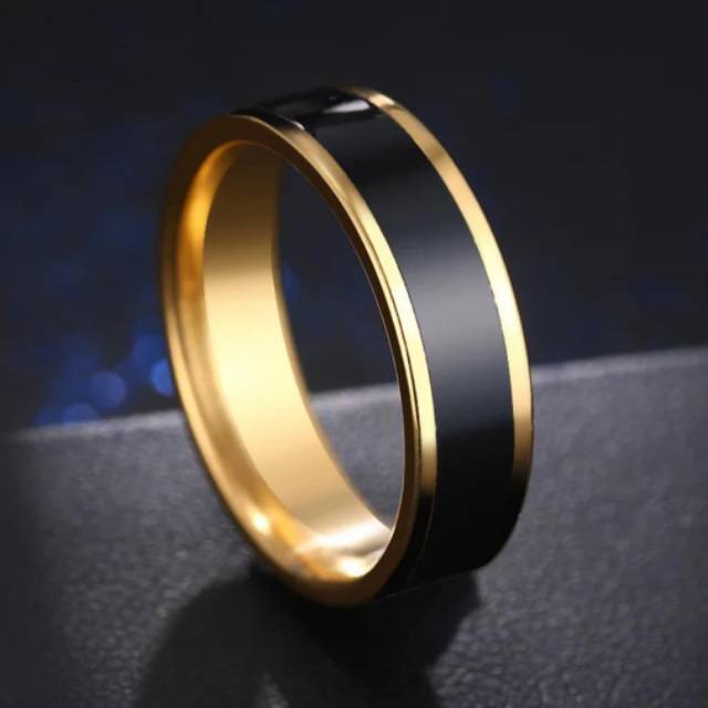 Cincin Pria Wanita Titanium hitam emas cowok cewek couple tunangan kawin nikah aksesoris