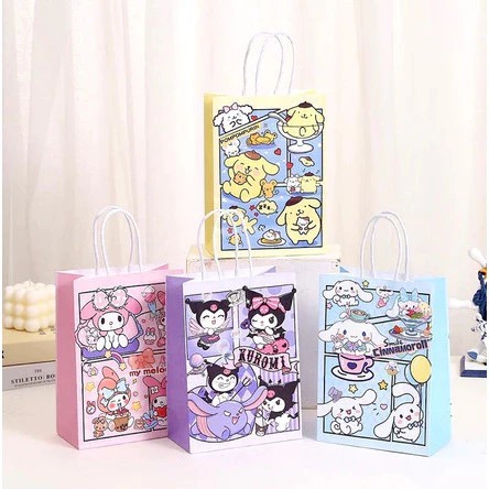 

Paper Bag Goodie Bag kertas Bingkisan Snack Anak Tas Hampers Kado Ulang tahun Birthday Motif Sanrio pompopurin kuromi my melody cinnamoroll