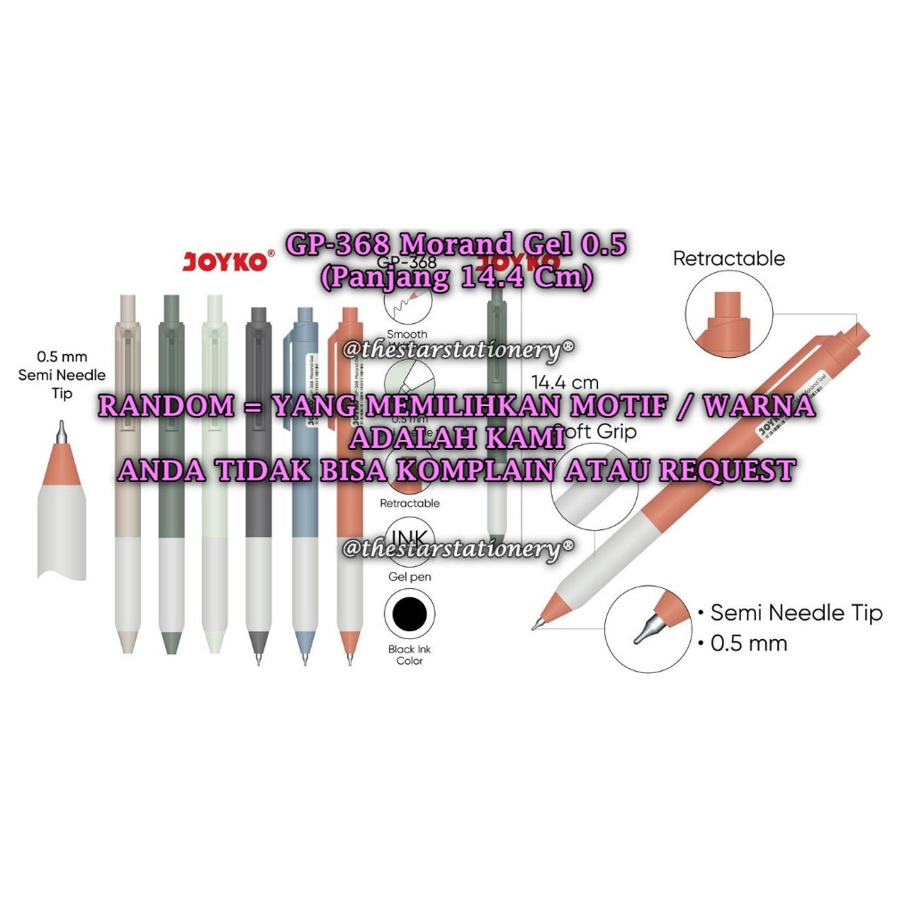 

(1 Biji) GROSIR Bolpen Joyko GP-368 Morand 0.5 Gel Pen / Gel Pen Joyko GP368 Morand 0.5 mm (1 Biji)