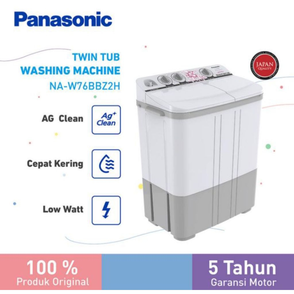 MESIN CUCI PANASONIC 2TABUNG 7KG NA-W76BBZ2H MESINCUCI PANASONIC 2 TABUNG 7KG