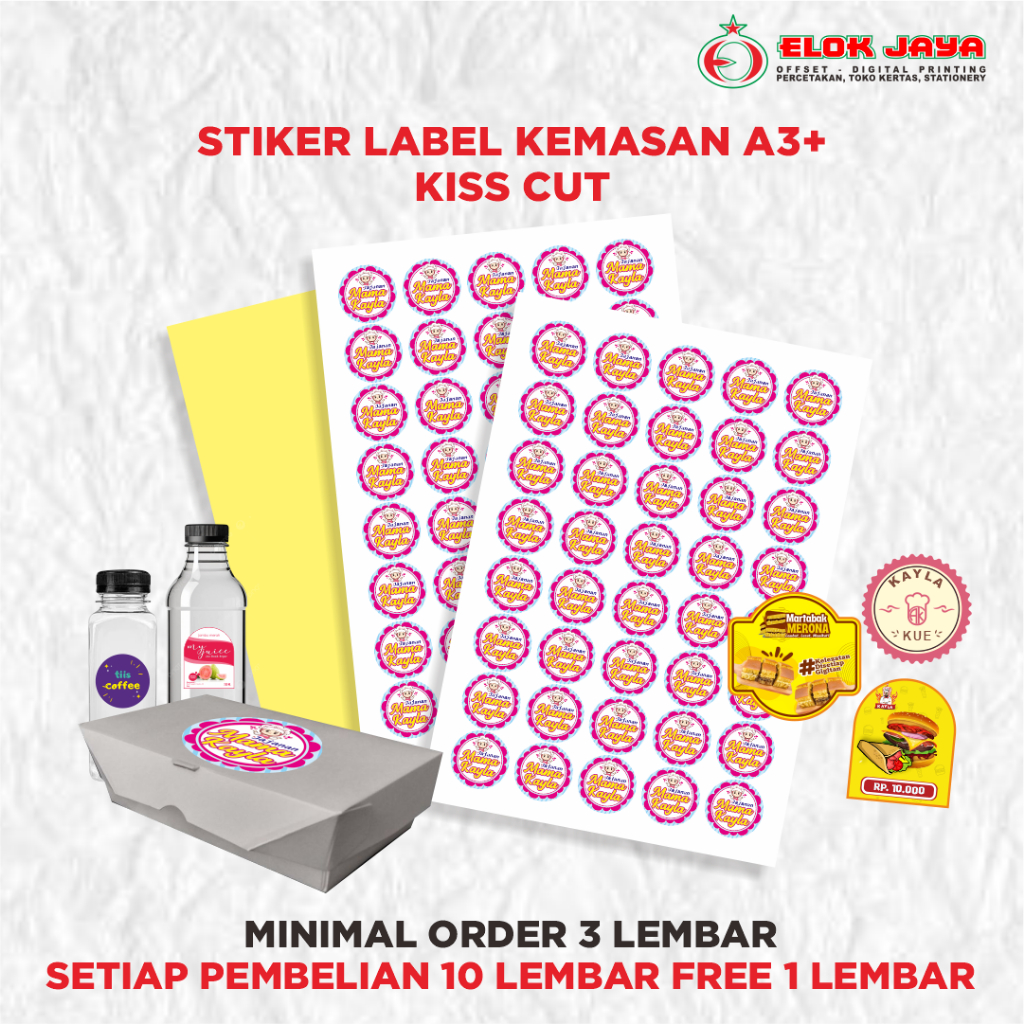 

EL PRINT - CETAK CUSTOM STIKER LABEL KEMASAN PRODUK A3+ | STIKER CHROMO | KISS CUT STIKER LABEL A3+