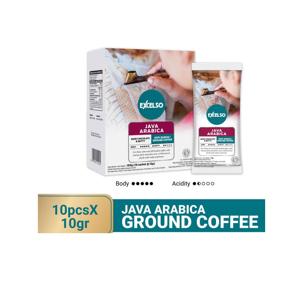 

Excelso Kopi Single Serving Java Arabica Folding Box Bubuk 10 Sachet x 10gram Coffee Ground