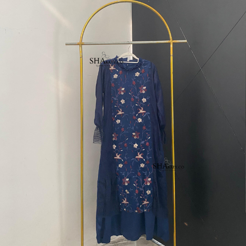 [Shakkey.Id] Syifa Dress Kondangan Wanita Tile Bordir Mix Tile Cantilie Lengan Panjang Dress Kondang