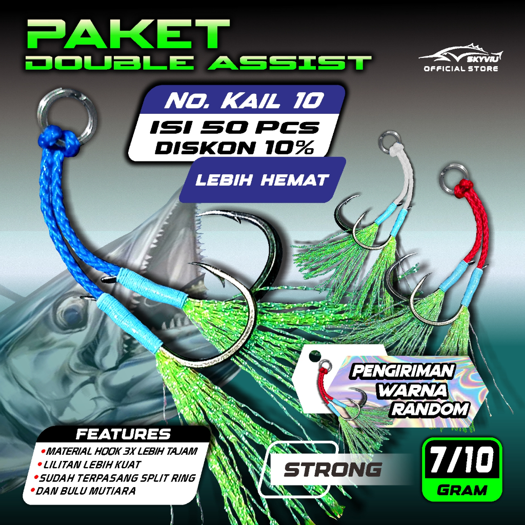 Paket Hemat SKYVIU Assist Hook 7/10 Gram Double Asis Kail Murah Kuat No.10 Untuk Microjik 10g Dobel 
