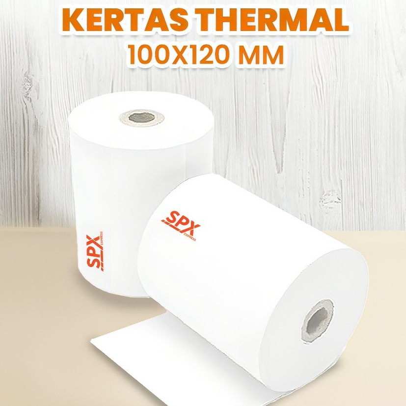 

SPX LABEL 100X120 /250 LEMBAR / Kertas sticker label stiker thermal roll gulungan printer resi logo SPX / Thermal Paper 100mm x 1200mm
