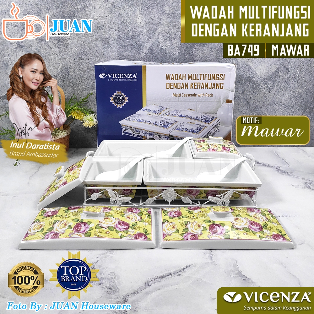 VICENZA Multi Casserole - Wadah Saji Makanan Snack Porcelain Motif Mawar BA-749