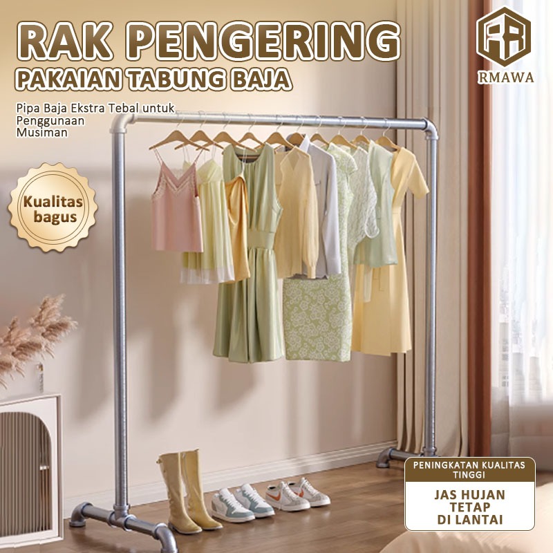 200CM Jemuran Baju Tabung Baja Jemuran Baju Stainless Single Jemuran Rak Pengeringan Tahan Angin