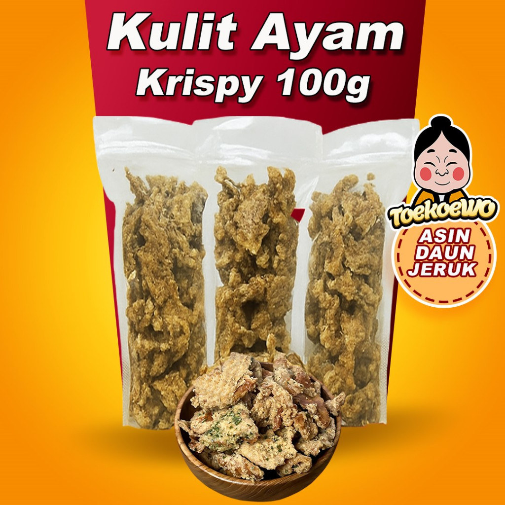 

Kulit Ayam Crispy 100g | Asin Daun Jeruk | Pedas Daun Jeruk | Merk Toekoewo