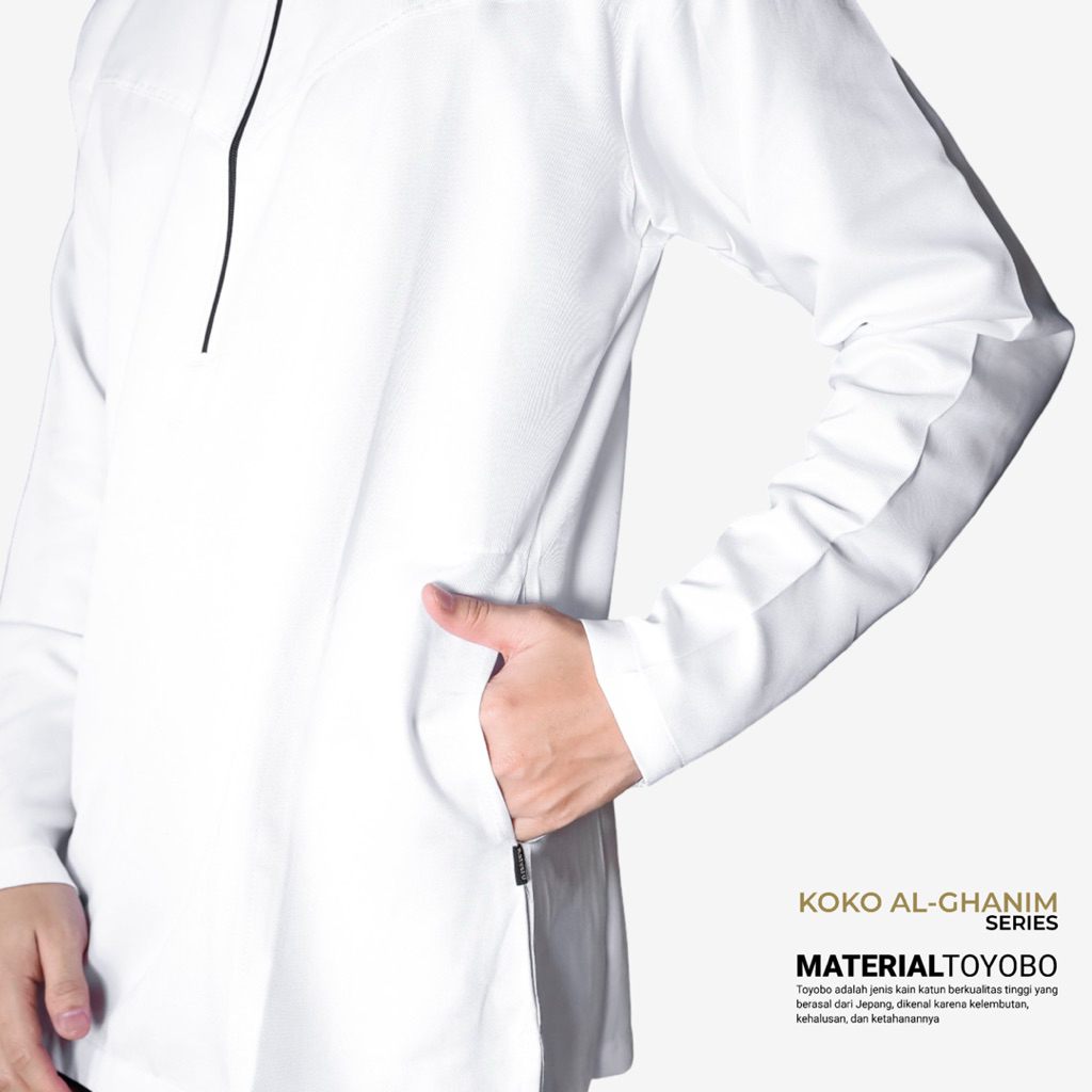 Baju Koko Pria AL GHANIM Kombinasi Lengan Resleting  Material Toyobo Premium Original Albarizi Desai