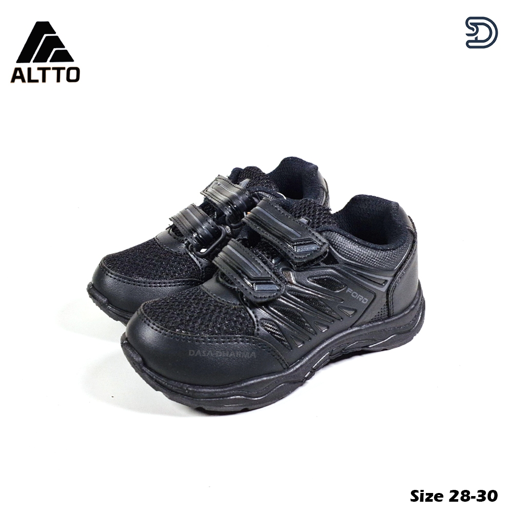 Sepatu Altto Perekat Anak Laki Laki Perempuan Sekolah TK SD Sneaker Sintetis Hitam Ukuran 28-30