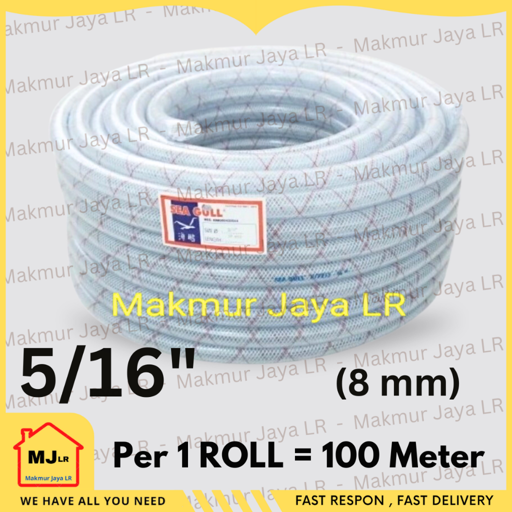 ( per ROL ) Selang Air 5/16" 5/16 inch SEA GULL HIPREX Milliard 100 meter Transparan Bening Serat Ka