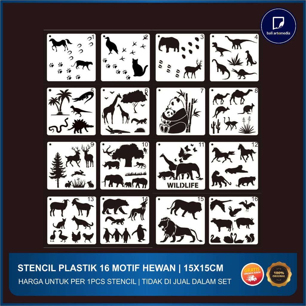 

Plastik Stensil Motif Animals Dekoratif 15x15cm - Harga untuk 1pcs Stensil - Bali Artemedia