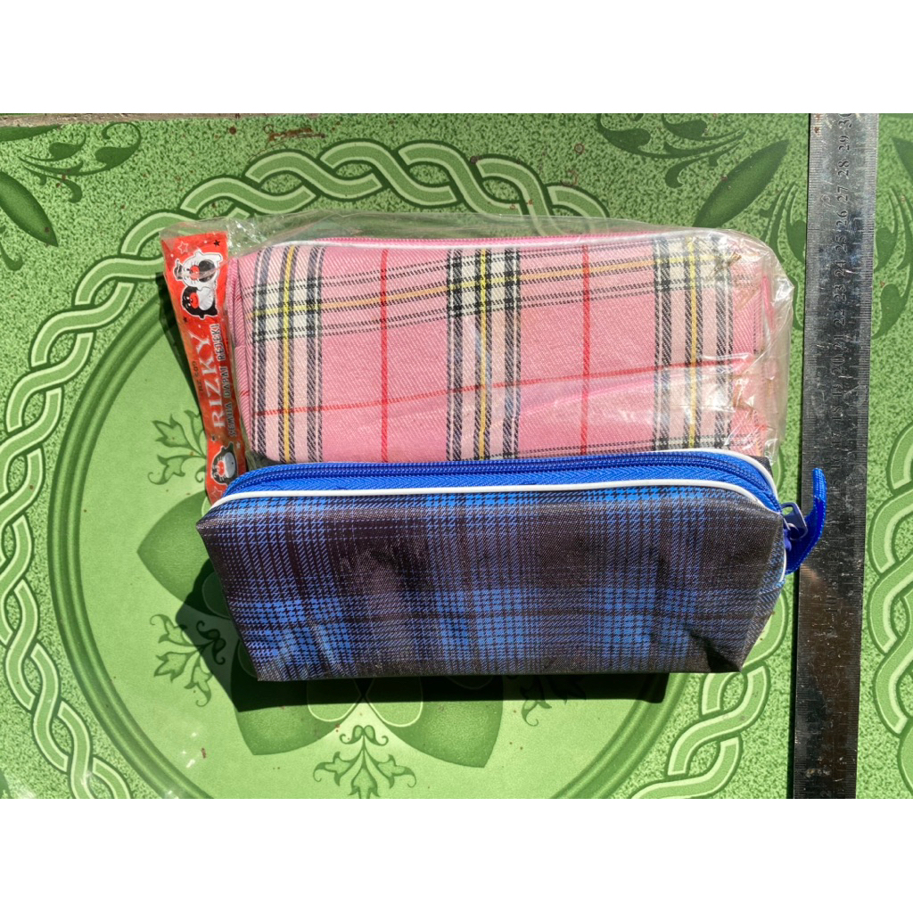 

ACC tempat / kotak pensil RZ909 garis kain resleting pencil case Stationery