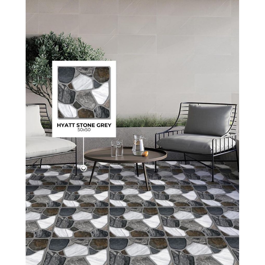 KERAMIK MOTIP BATU ALAM 50x50 HYATTSTONE GREY