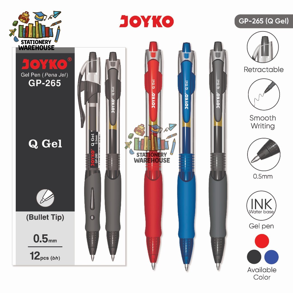 

Gel Pen Joyko GP-265 Black / Blue / Red Q 1 Lusin / 1 Box / 12 PCS Gel 0.5 mm Pulpen Pena Mirip K-1