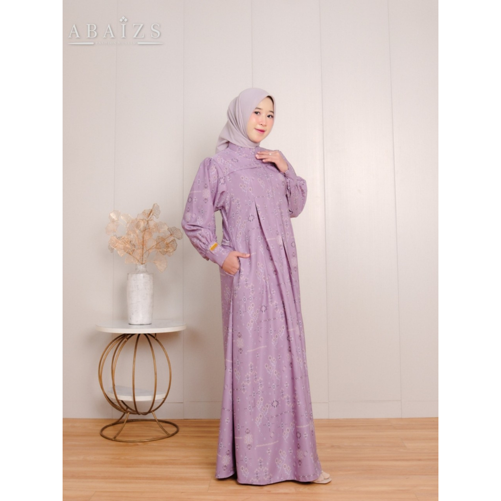 Abaizs - Gamis Motif Etnik Wanita Premium Dress Muslim Mewah Elegan Mauve