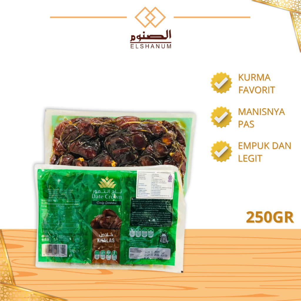 

Kurma Khalas Date Crown 250g Vacum Thermo / Kurma khalas Premium / Date Crown / DATE CROWN KHALAS