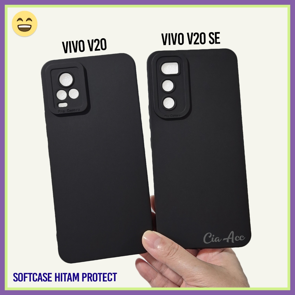Case Hitam Protect Vivo V20 SE V20 aja Softcase Black Protect Camera Lentur Polos Silikon Pelindung