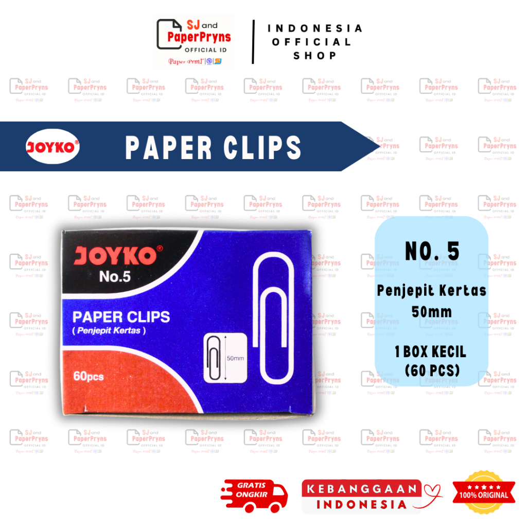 

Paper Clips Joyko No. 5 / Penjepit Kertas 50mm (BOX KECIL IS 60 Clips)