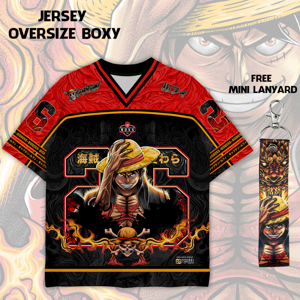 (Gratis Lanyard, Stiker) BIGBOSS Baju Jersey Anime One Piece Unisex Oversize Boxy 021 Luffy Dragon