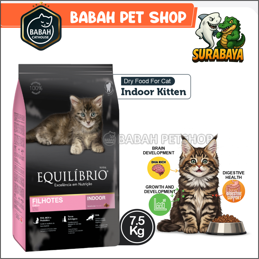 7,5KG EQUILIBRIO KITTEN cat food premium makanan anak kucing probiotik bulu panjang lebat hair and s