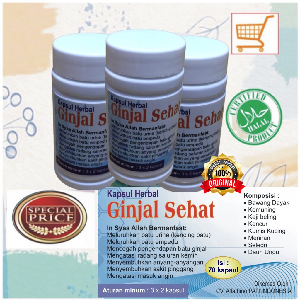 OBAT GINJAL AMAN  I  KAPSUL HERBAL GINJAL SEHAT I KAPSUL HERBAL UNTUK GINJAL isi 70 kapsul