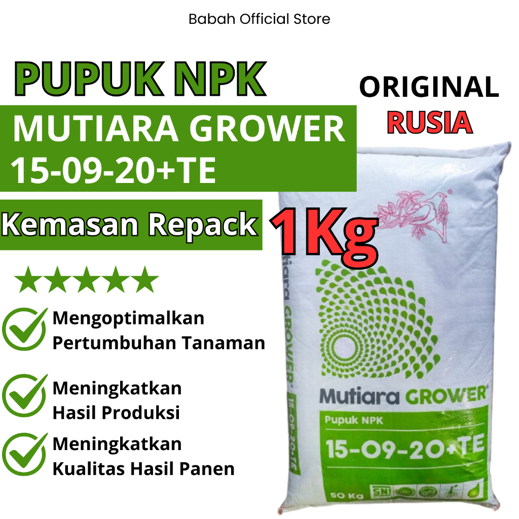 Pupuk Mutiara Grower 15 - 09 -20 1 kg pupuk seimbang majemuk / Pupuk Majemuk
