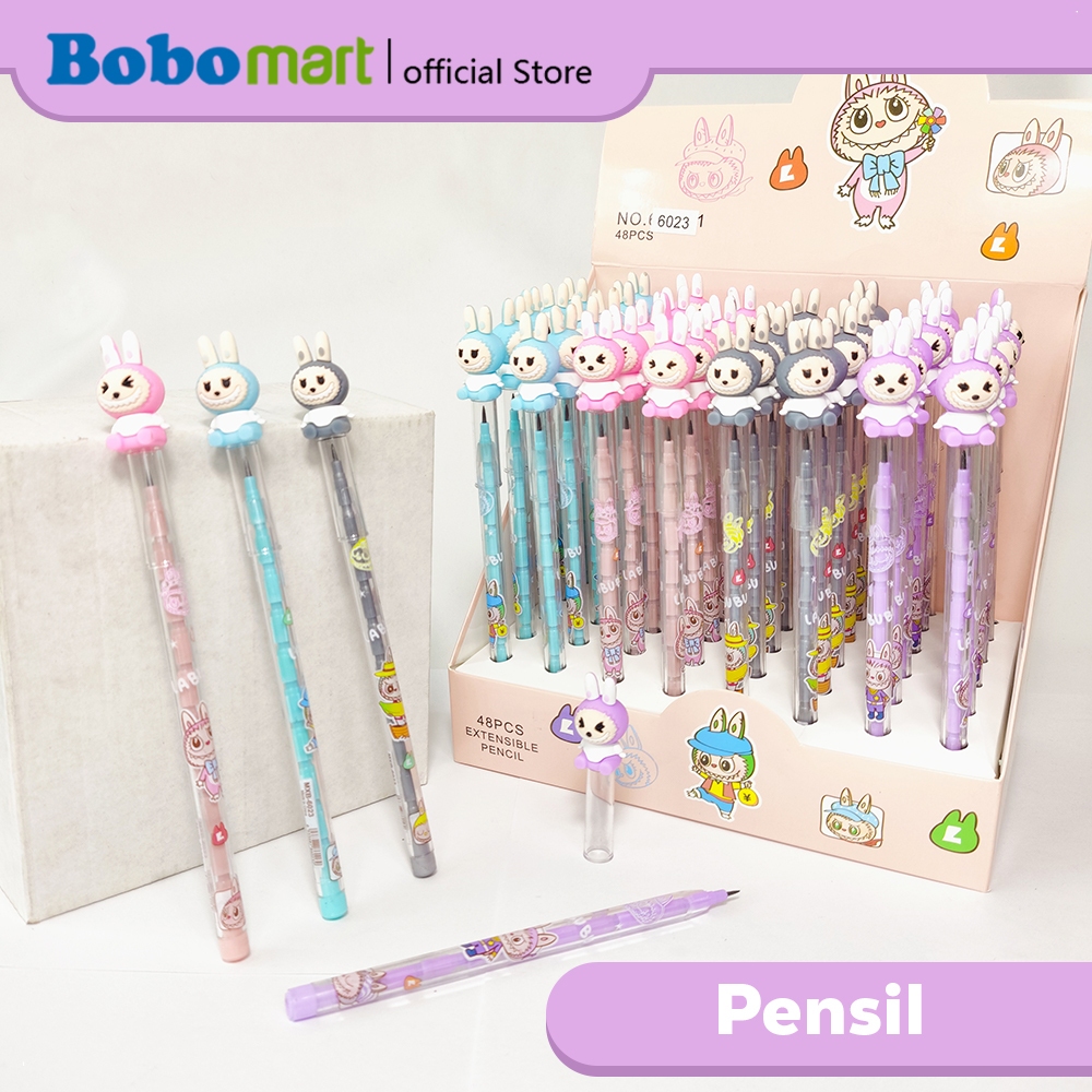 

BOBOMART Extensible Pencil Lucu Isi Dorong Karakter Labubu Capybara Baby Three