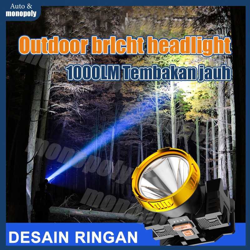 Outdoor LED Senter Kepala/led Senter Berkemah Headlamp/Senter Kepala/TERANG BATERAI LITHIUM Headlamp