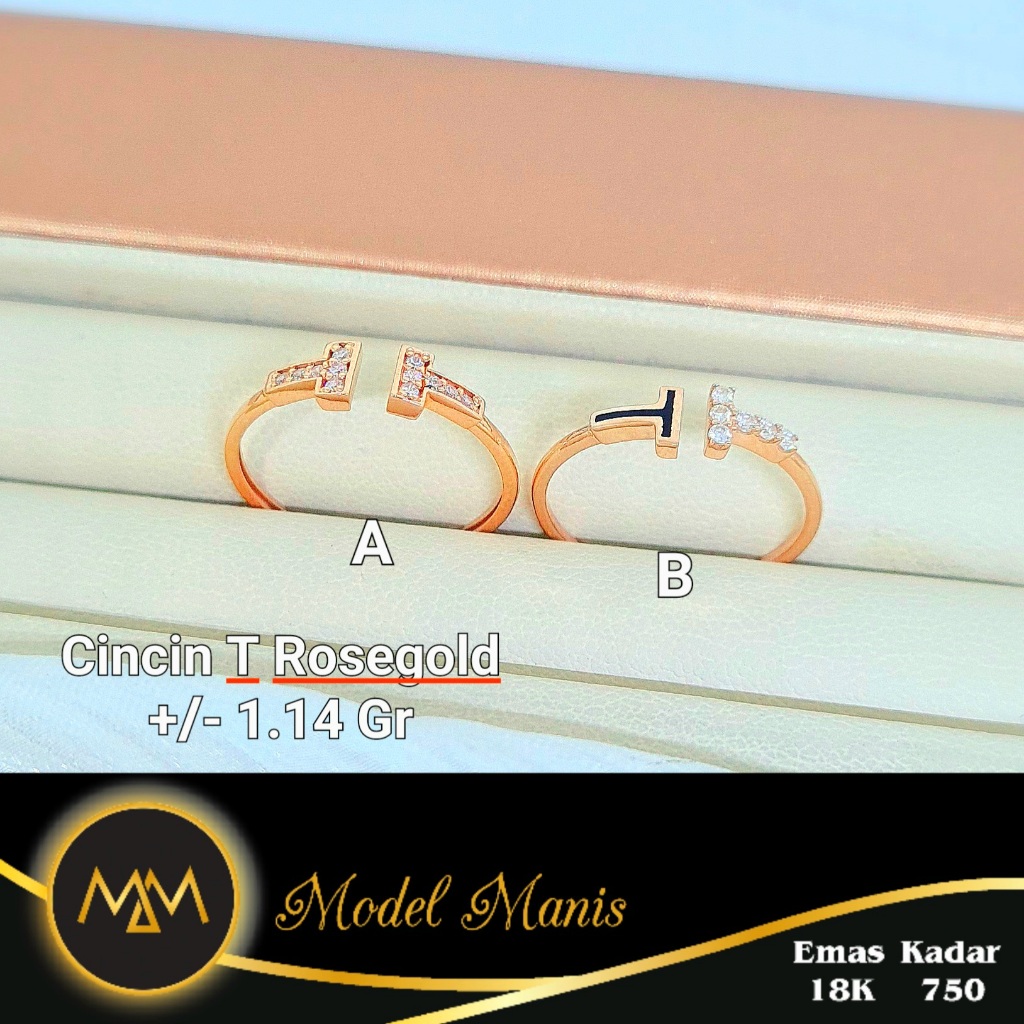 Model Manis Gold - Cincin Double T Fashion Italy AU Rosegold - Emas 18k 750