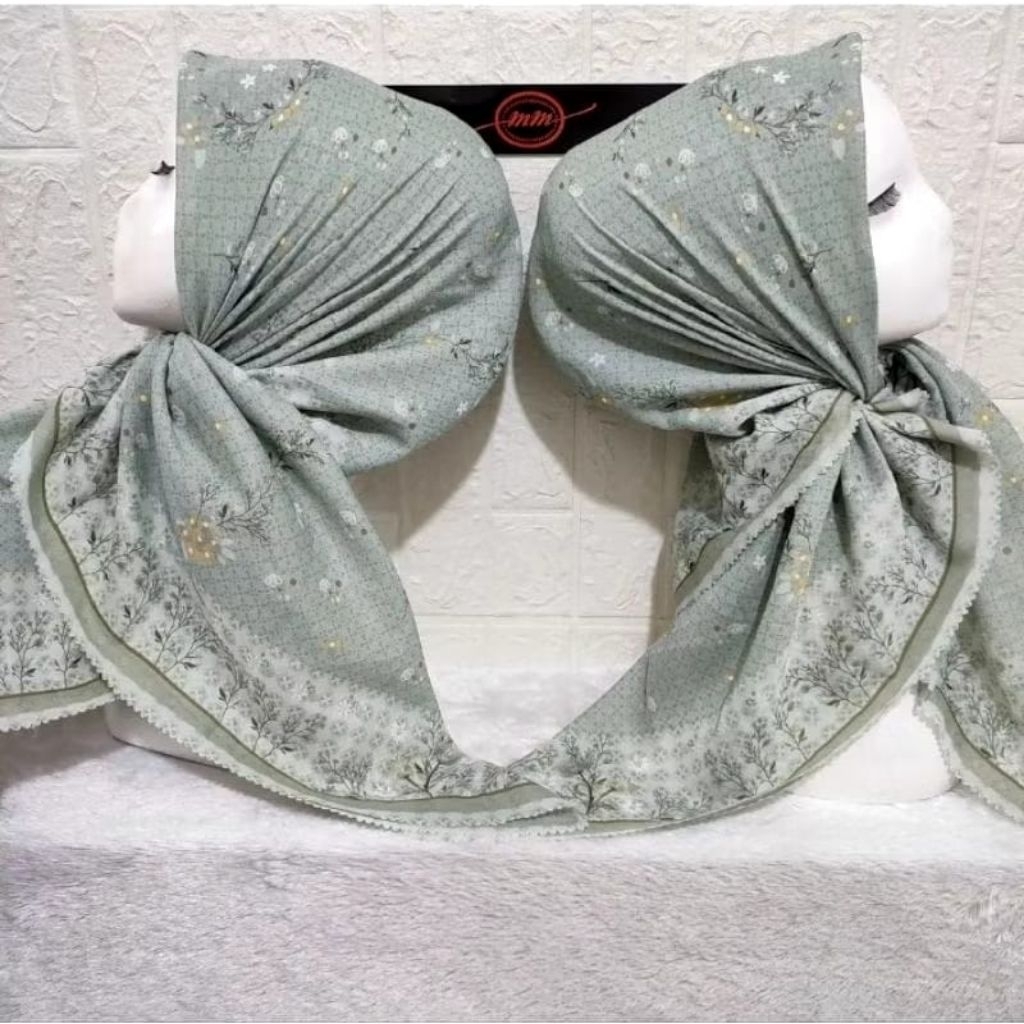 KERUDUNG SEGI EMPAT HIJAB MOTIF BUNGA KECIL SAGE SOFT