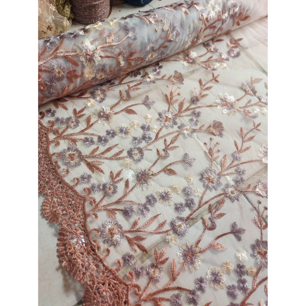 kain tile garden 3D - kain tile bordir motif bunga timbul  - kain tile garden premium ( milo ) zr