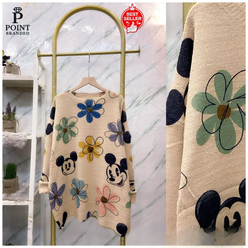 Kaos Rajut Wanita Oversize Motif Hati & Bunga Kekinian Import Premium Stretch