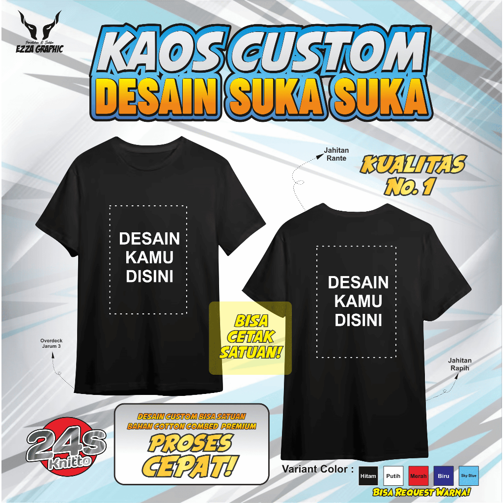 KAOS SABLON CUSTOM SATUAN/KAOS SABLON KOMUNITAS/DESAIN SUKA SUKA/KAOS COUPLE/BAHAN KATUN 24S KNITTO