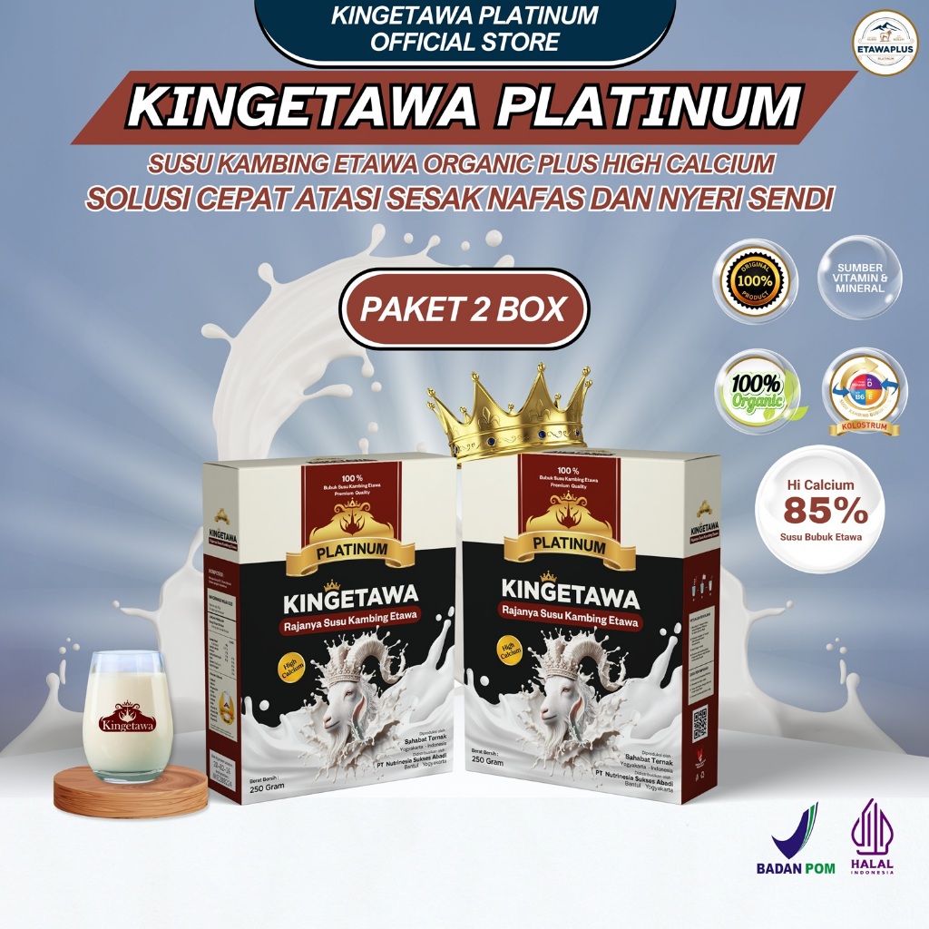 

Kingetawa Platinum Susu Bubuk Kambing Etawa Premium Untuk Sesak Nafas Kemasan 250gram Paket 3 Box