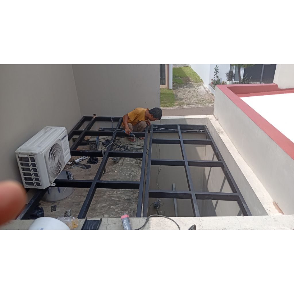 kanopi minimalis rangka besi holo 4x8 atap solartuff