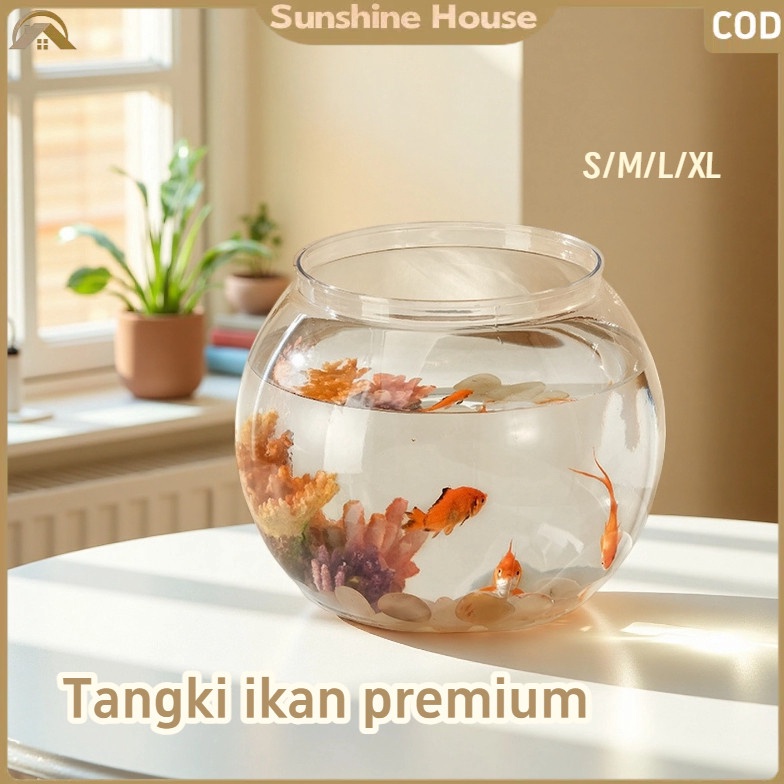 Hemat Tangki Ikan Akuarium  Cupang Hias Aquarium Toples Bulat KuraKura Wadah Tanaman Hias Hidroponik