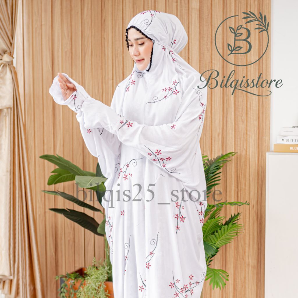 Mukena Terusan Dewasa Bordir Warna Putih Mukena rayon