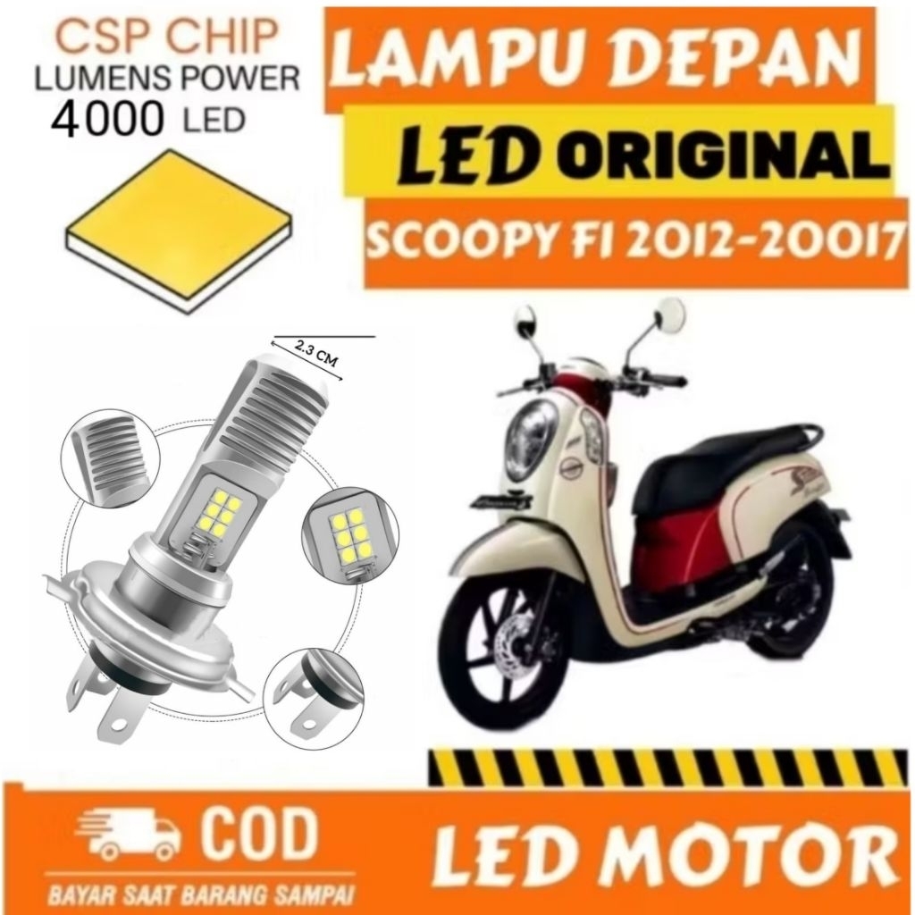 LAMPU DEPAN LED MOTOR HONDA SCOOPY FI 2012-2017 SUPER TERANG ORIGINAL H4